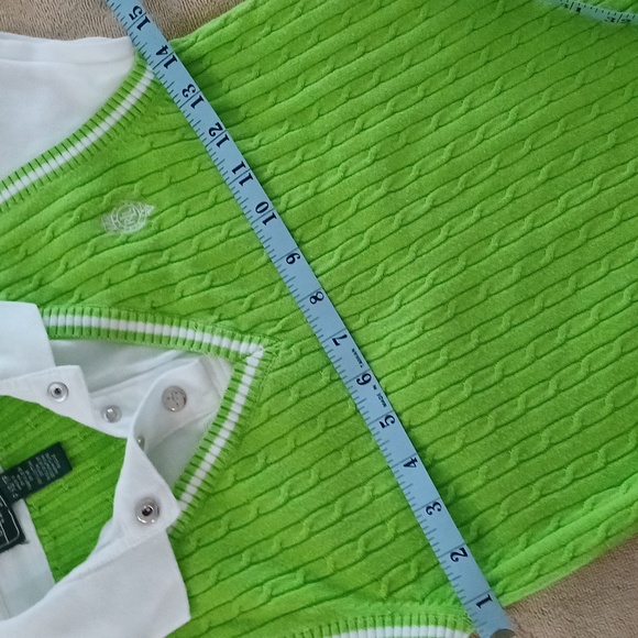 🔥🔥🔥Lauren Ralph Lauren Cableknit green sweater vest with white shirt P XS - Picture 4 of 8